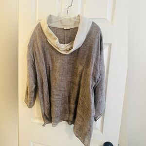 Cozy Brown Cowl Neck Linen Top with Relaxed Fit